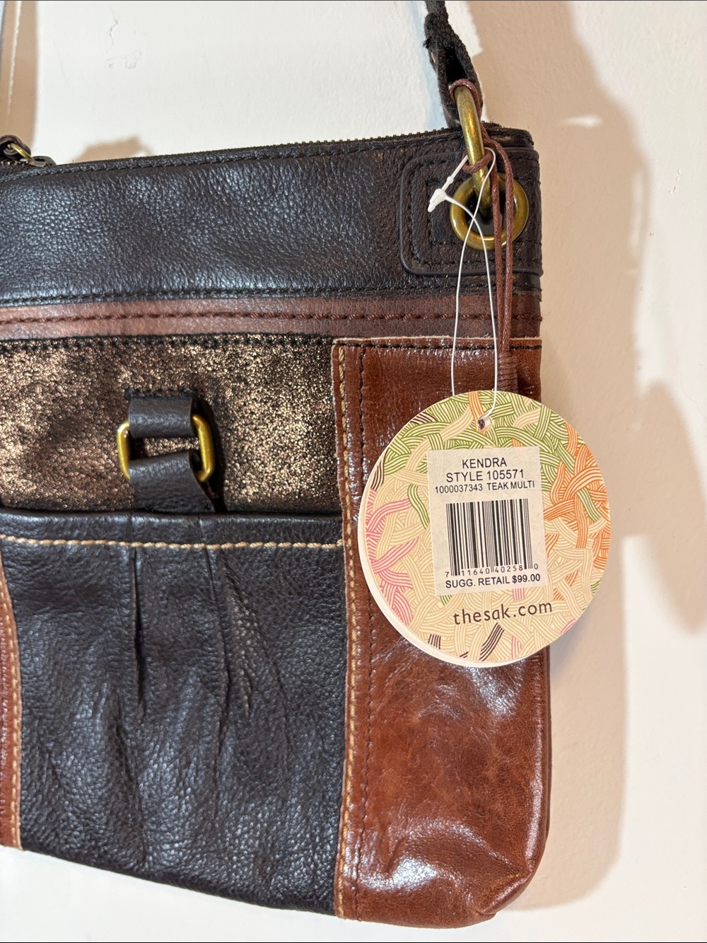 NWT The Sak Kendra Crossbody Teal Multi Brown Rich Chestnut & Chocolate Leather - Picture 4 of 8